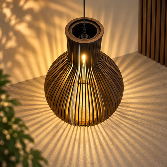 Elongated Slatted Teardrop Pendant Light