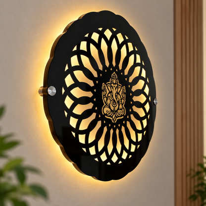 Illuminated Ganesha Lotus Mandala Wall Art