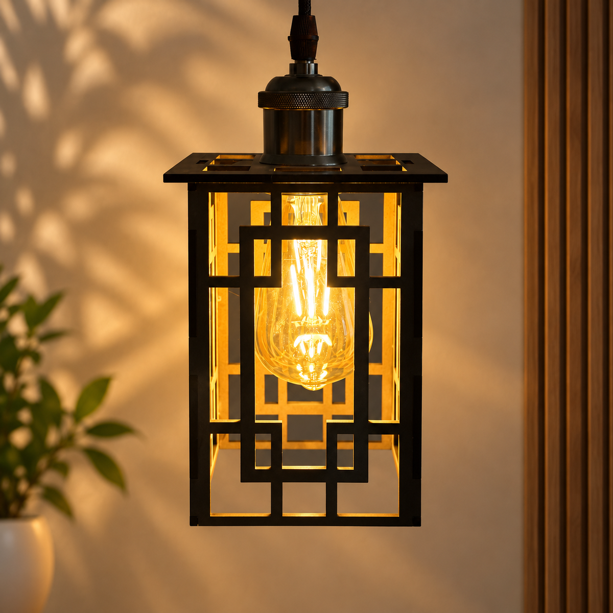 Black Geometric Lantern Pendant Light