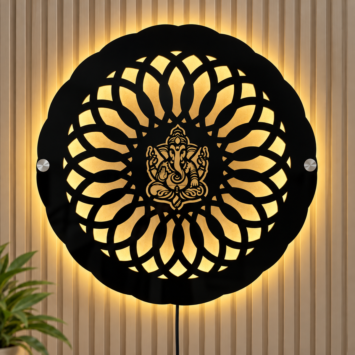Illuminated Ganesha Lotus Mandala Wall Art