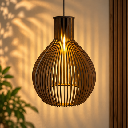Elongated Slatted Teardrop Pendant Light