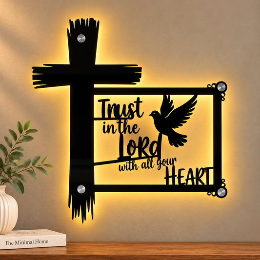 Trust in the Lord Christian Cross Wall Art | With Backlight