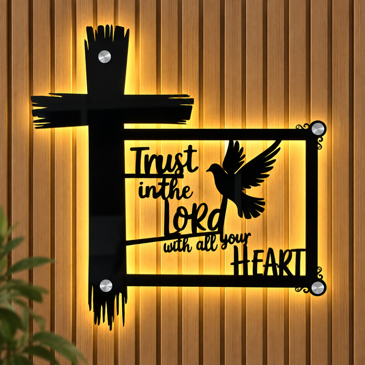 Trust in the Lord Christian Cross Wall Art | With Backlight