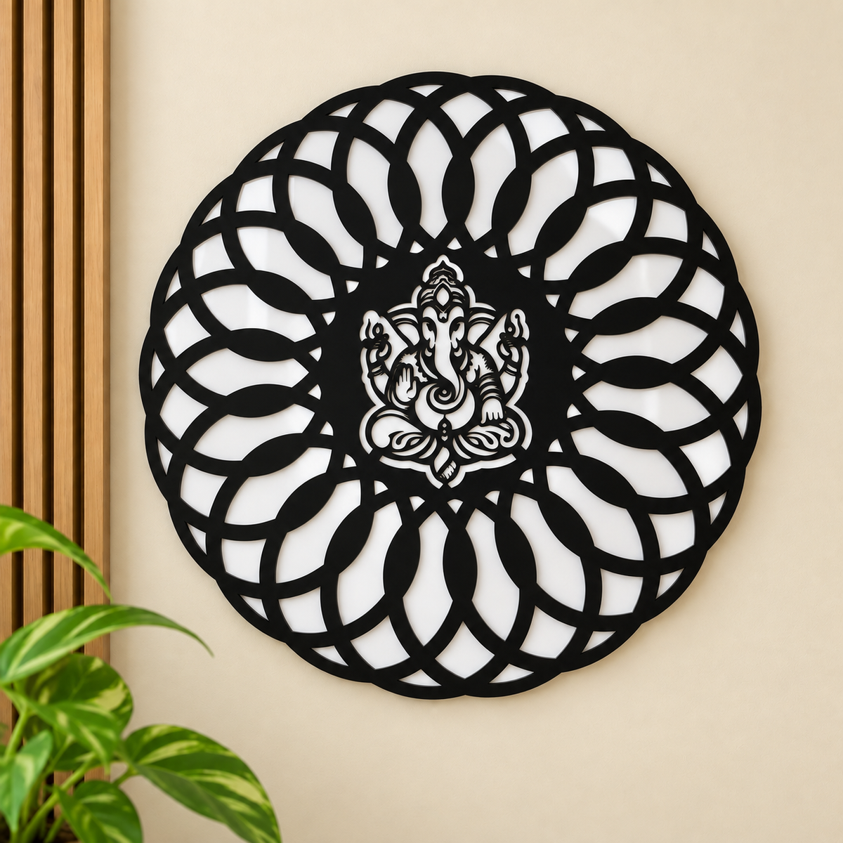 Ganesha Lotus Wall Art with White Acrylic Background