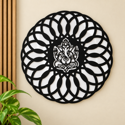 Ganesha Lotus Wall Art with White Acrylic Background