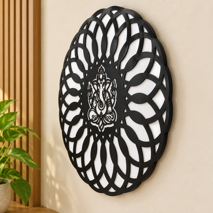 Ganesha Lotus Wall Art with White Acrylic Background