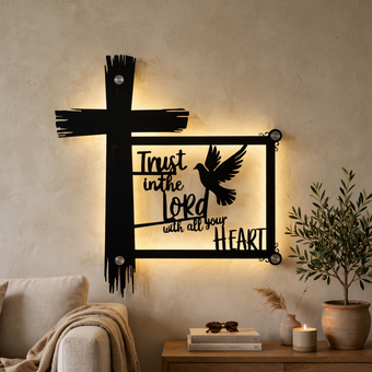 Trust in the Lord Christian Cross Wall Art | With Backlight