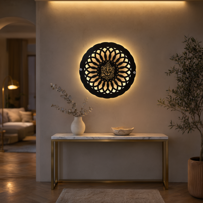 Illuminated Ganesha Lotus Mandala Wall Art